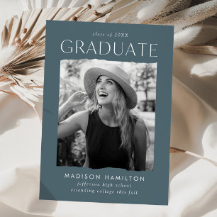 Modern Edge Blue Grey Photo Graduation Announcement