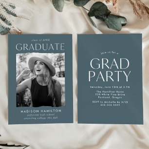 Modern Edge Blue Grey Photo Graduation Party Invitation