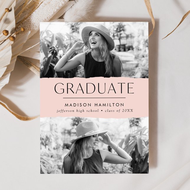 Modern Edge Blush 2 Photo Graduation Announcement (Creator Uploaded)
