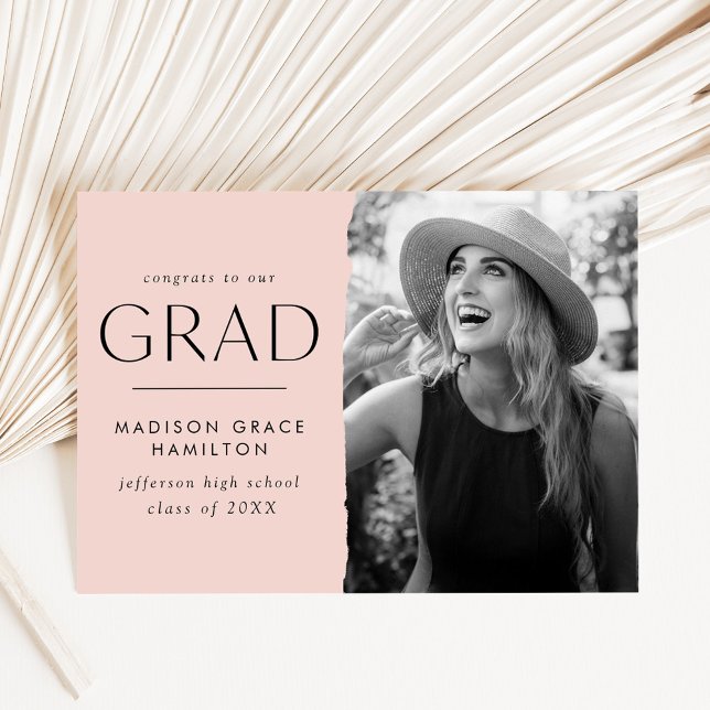 Modern Edge Blush Photo Graduation Announcement (Creator Uploaded)