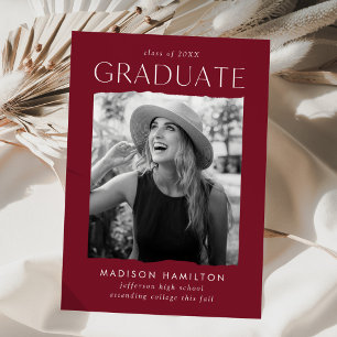 Modern Edge Burgundy Photo Graduation Announcement