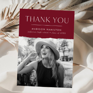 Modern Edge Burgundy Photo Graduation Thank You Card