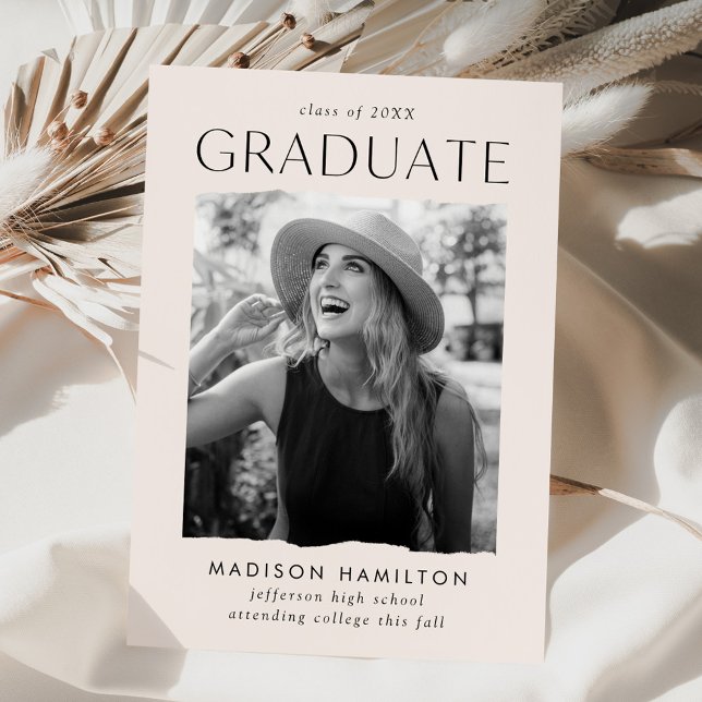 Modern Edge Cream Photo Graduation Announcement (Creator Uploaded)