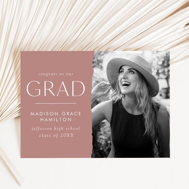 Modern Edge Dusty Rose Photo Graduation Announcement (Creator Uploaded)