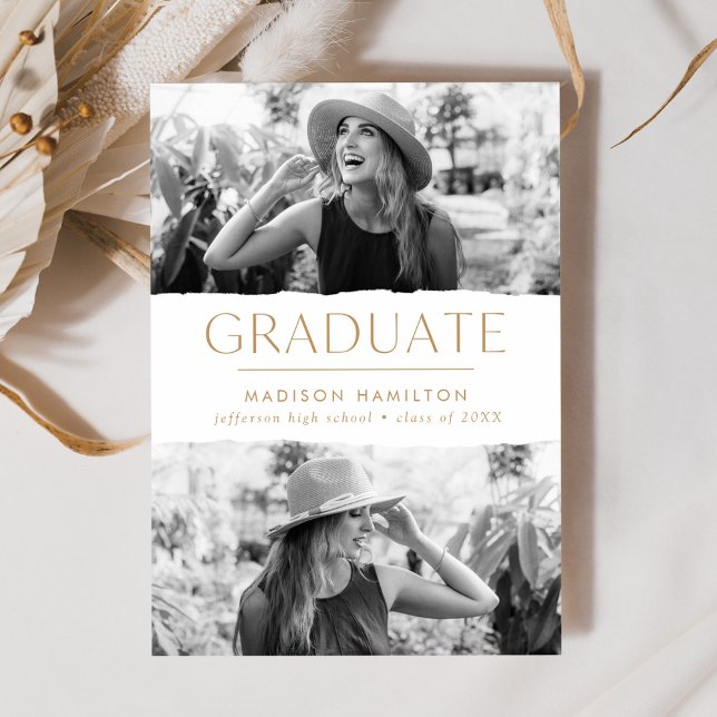 Modern Edge Gold 2 Photo Graduation Announcement (Creator Uploaded)