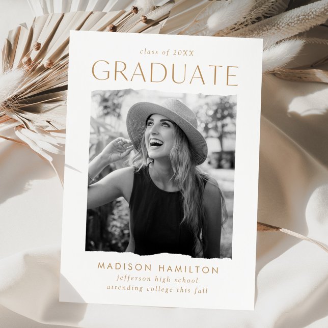 Modern Edge Gold Photo Graduation Announcement (Creator Uploaded)