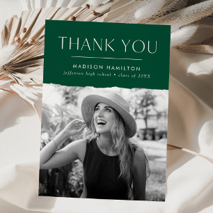 Modern Edge Green Photo Graduation Thank You Card