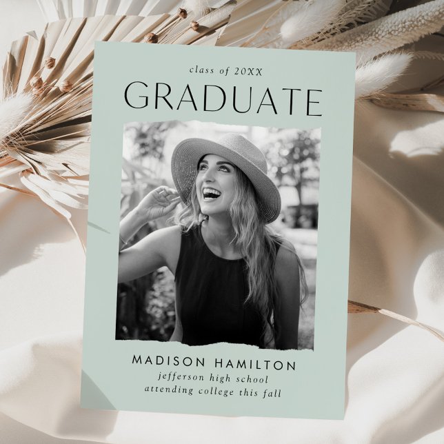 Modern Edge Mint Green Photo Graduation Announcement (Creator Uploaded)