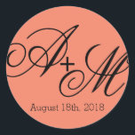 Modern Edge Monogram Classic Round Sticker<br><div class="desc">This sticker is part of the Modern Edge Monogram Wedding Collecting with a bold yet simple style. Edit the monogram initials with the bride and groom's initials and insert your wedding date or other text in place of the text shown in the design template. In this design, the monograms are...</div>