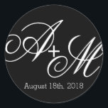 Modern Edge Monogram Classic Round Sticker<br><div class="desc">This sticker is part of the Modern Edge Monogram Wedding Collecting with a bold yet simple style. Edit the monogram initials with the bride and groom's initials and insert your wedding date or other text in place of the text shown in the design template. In this design, the monograms are...</div>