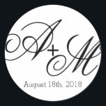 Modern Edge Monogram Classic Round Sticker<br><div class="desc">This sticker is part of the Modern Edge Monogram Wedding Collecting with a bold yet simple style. Edit the monogram initials with the bride and groom's initials and insert your wedding date or other text in place of the text shown in the design template. In this design, the monograms are...</div>
