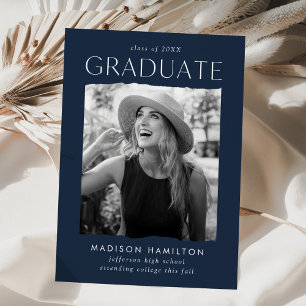 Modern Edge Navy Photo Graduation Announcement