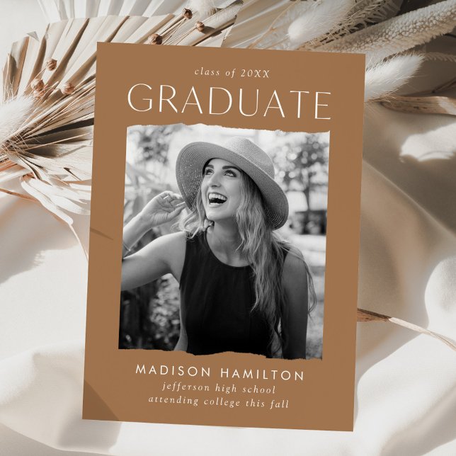 Modern Edge Toffee Photo Graduation Announcement (Creator Uploaded)