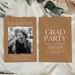 Modern Edge Toffee Photo Graduation Party Invitation