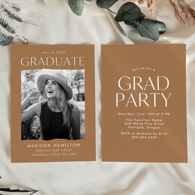 Modern Edge Toffee Photo Graduation Party Invitation (Creator Uploaded)