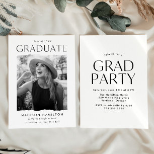 Modern Edge White Photo Graduation Party Invitation