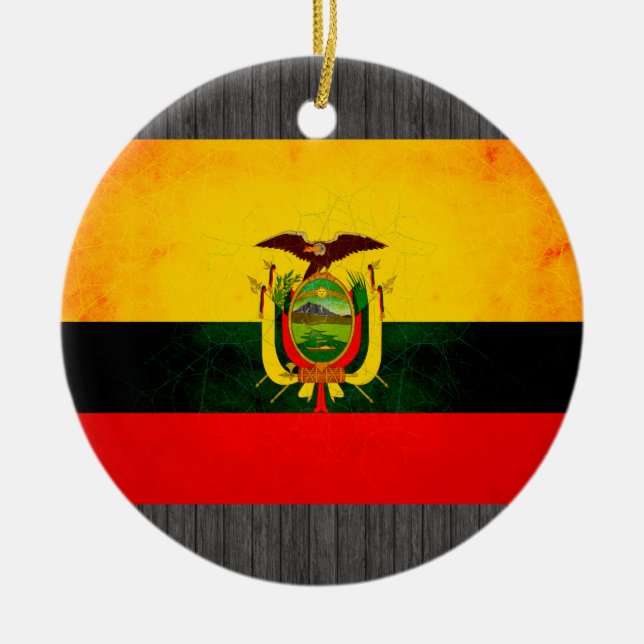 Modern Edgy Ecuadorean Flag Ceramic Tree Decoration (Front)