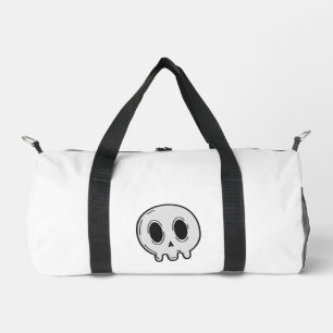 Modern Edgy Skull Graphic White Gym Duffel Bag
