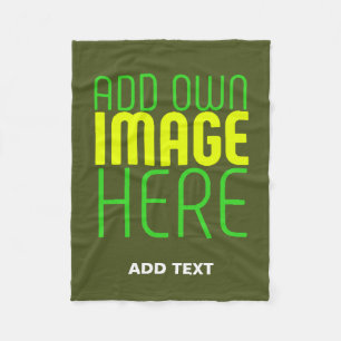 MODERN EDITABLE ARMY GREEN IMAGE TEXT TEMPLATE FLEECE BLANKET