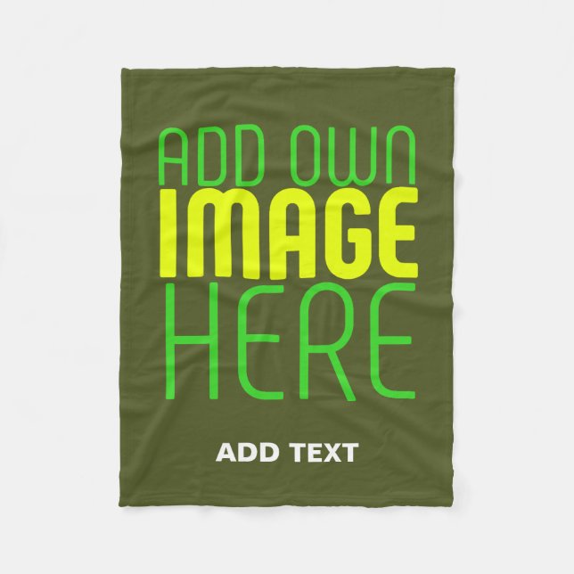 MODERN EDITABLE ARMY GREEN IMAGE TEXT TEMPLATE FLEECE BLANKET (Front)