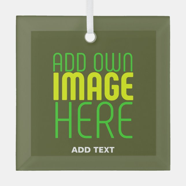 MODERN EDITABLE ARMY GREEN IMAGE TEXT TEMPLATE GLASS TREE DECORATION (Front)
