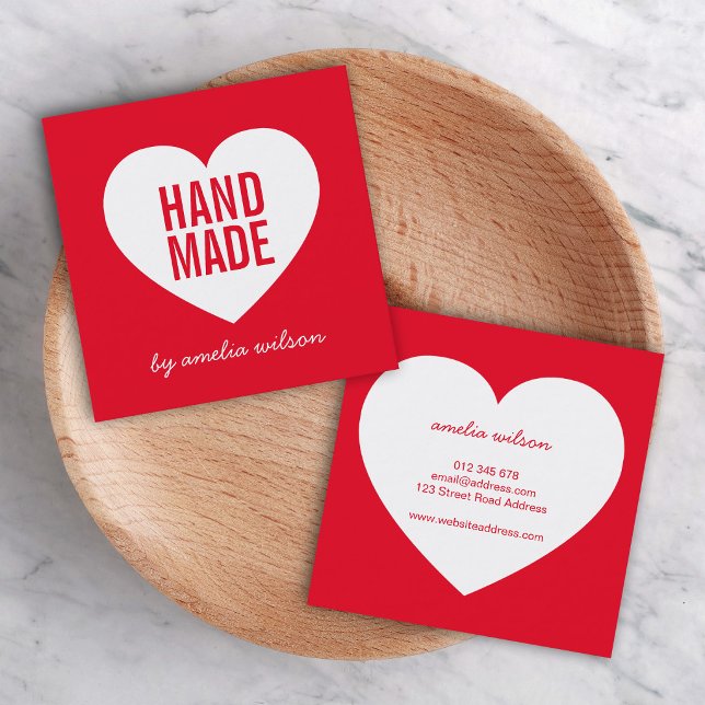 Modern Editable Background Colour Handmade Heart Square Business Card (Creator Uploaded)
