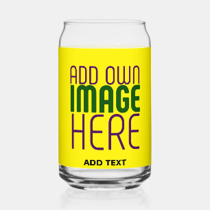 MODERN EDITABLE BRIGHT YELLOW IMAGE TEXT TEMPLATE CAN GLASS