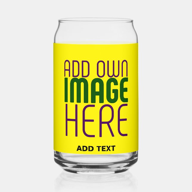 MODERN EDITABLE BRIGHT YELLOW IMAGE TEXT TEMPLATE CAN GLASS (Front)