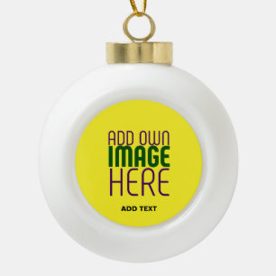  MODERN EDITABLE BRIGHT YELLOW IMAGE TEXT TEMPLATE CERAMIC BALL CHRISTMAS ORNAMENT