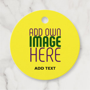 MODERN EDITABLE BRIGHT YELLOW IMAGE TEXT TEMPLATE FAVOUR TAGS
