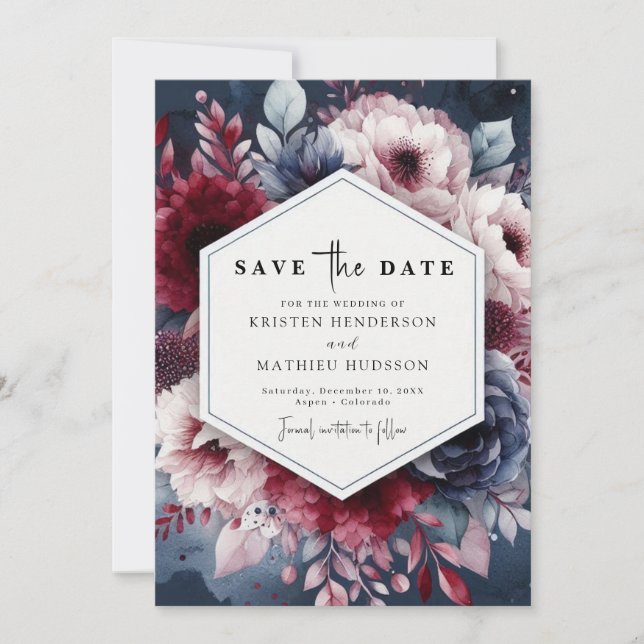 Modern Editable Burgundy Wedding Save The Date (Front)
