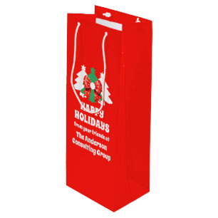 Modern Editable Business Happy Holidays Corporate Wine Gift Bag