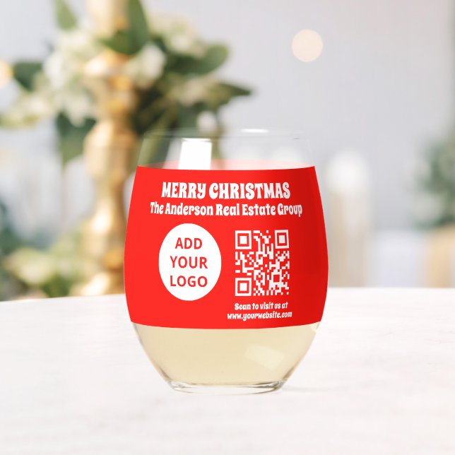Modern Editable Business Logo QR Code Christmas Stemless Wine Glass (Insitu (Wedding))