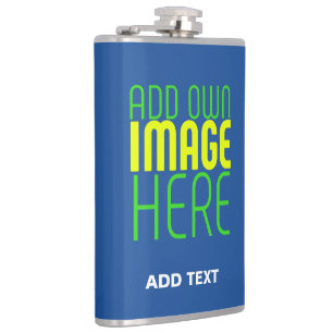 MODERN EDITABLE COBALT BLUE IMAGE TEXT TEMPLATE HIP FLASK