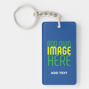 MODERN EDITABLE COBALT BLUE IMAGE TEXT TEMPLATE KEY RING