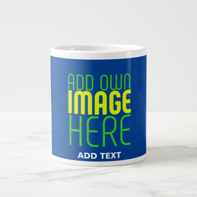 MODERN EDITABLE COBALT BLUE IMAGE TEXT TEMPLATE LARGE COFFEE MUG (Front)