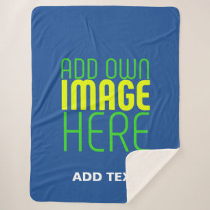 MODERN EDITABLE COBALT BLUE IMAGE TEXT TEMPLATE SHERPA BLANKET