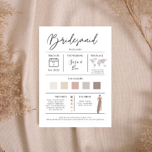 Modern Editable Colour Bridesmaid Details Info Car Invitation