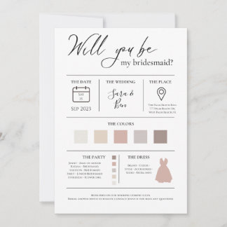 Modern Editable Colour Bridesmaid Proposal Info ca Invitation