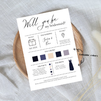 Modern Editable Colour Bridesmaid Proposal Info ca Invitation