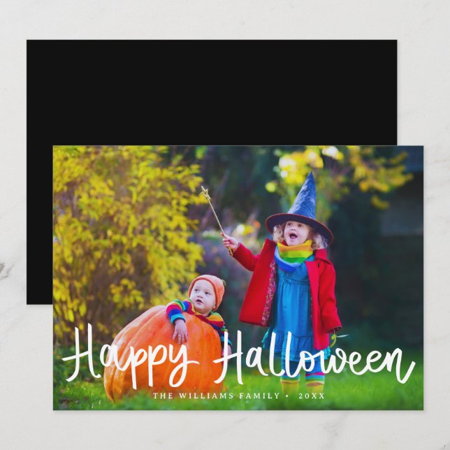Modern Editable Colour Happy Halloween Photo Card (Front/Back)