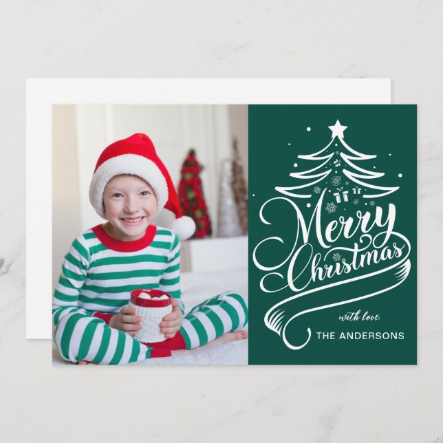 Modern Editable Colour Merry Christmas Tree Photo Holiday Card (Front/Back)