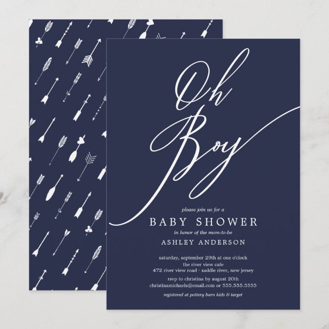 Modern Editable Colour Tribal Oh Boy Baby Shower Invitation (Front/Back)