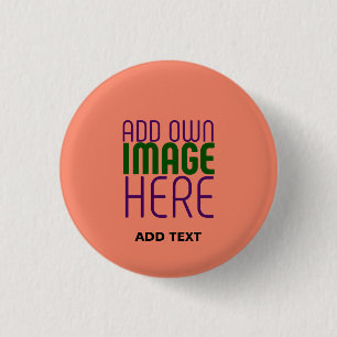 MODERN EDITABLE CORAL ORANGE IMAGE TEXT TEMPLATE 3 CM ROUND BADGE