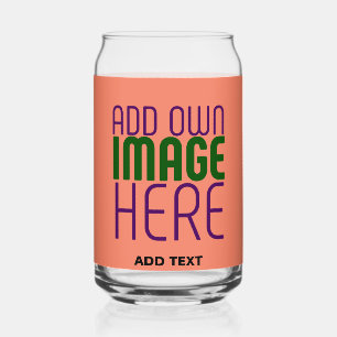 MODERN EDITABLE CORAL ORANGE IMAGE TEXT TEMPLATE CAN GLASS