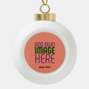 MODERN EDITABLE CORAL ORANGE IMAGE TEXT TEMPLATE CERAMIC BALL CHRISTMAS ORNAMENT