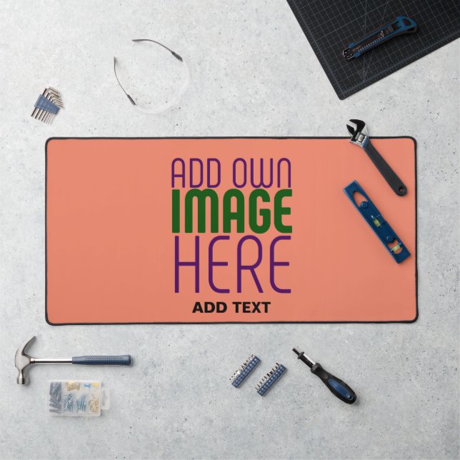 MODERN EDITABLE CORAL ORANGE IMAGE TEXT TEMPLATE DESK MAT (Workstation)