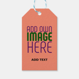 MODERN EDITABLE CORAL ORANGE IMAGE TEXT TEMPLATE GIFT TAGS