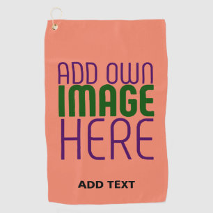 MODERN EDITABLE CORAL ORANGE IMAGE TEXT TEMPLATE GOLF TOWEL