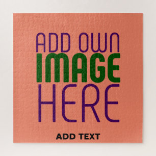 MODERN EDITABLE CORAL ORANGE IMAGE TEXT TEMPLATE JIGSAW PUZZLE